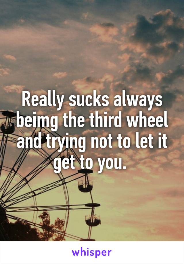 Really sucks always beimg the third wheel and trying not to let it get to you. 