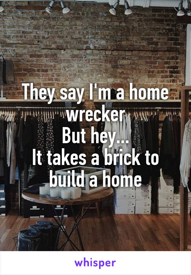 They say I'm a home wrecker
But hey...
It takes a brick to build a home