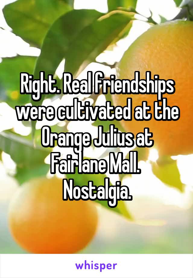 Right. Real friendships were cultivated at the Orange Julius at Fairlane Mall. 
Nostalgia.
