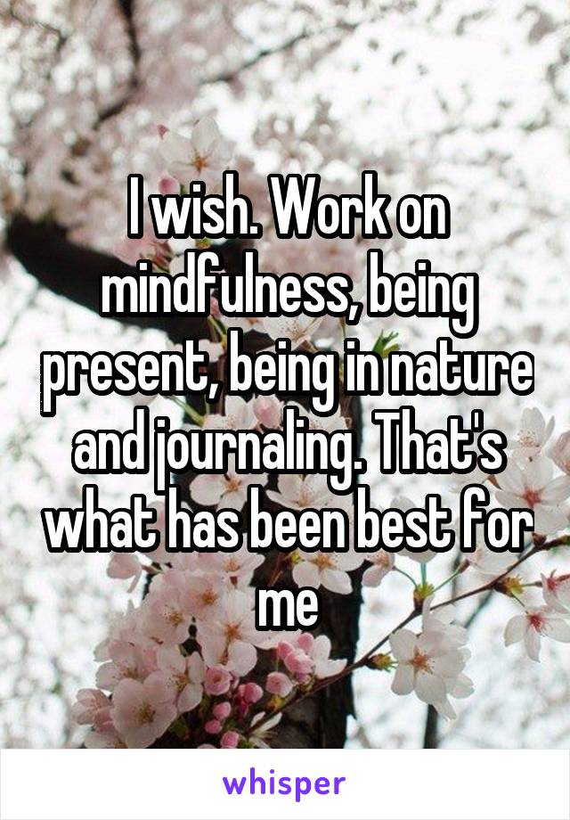 I wish. Work on mindfulness, being present, being in nature and journaling. That's what has been best for me