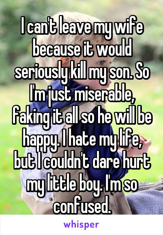 I can't leave my wife because it would seriously kill my son. So I'm just miserable, faking it all so he will be happy. I hate my life, but I couldn't dare hurt my little boy. I'm so confused.