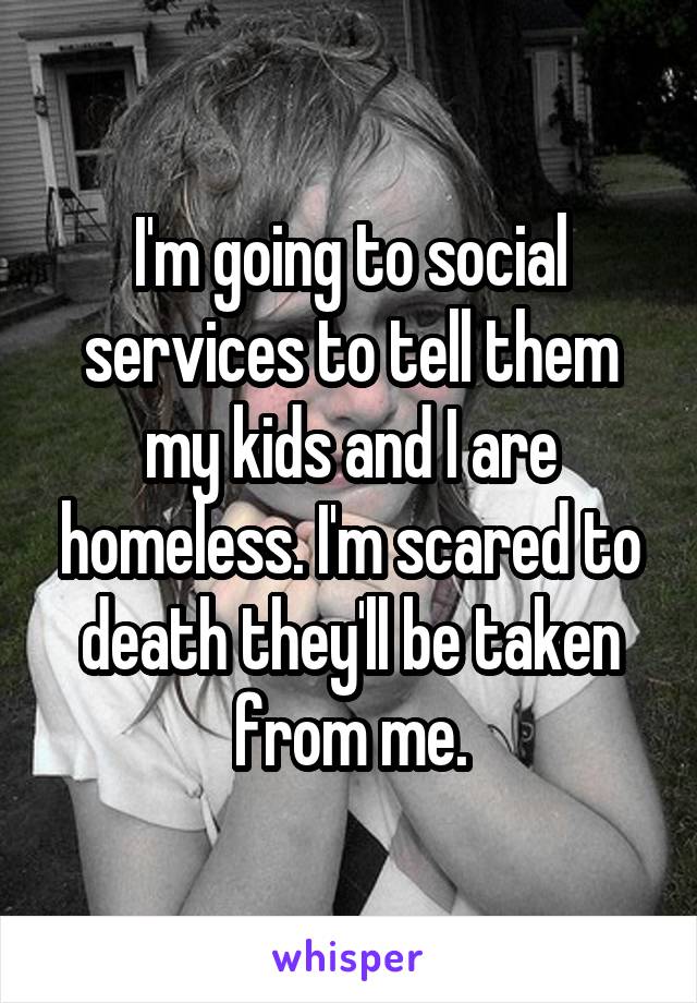 I'm going to social services to tell them my kids and I are homeless. I'm scared to death they'll be taken from me.