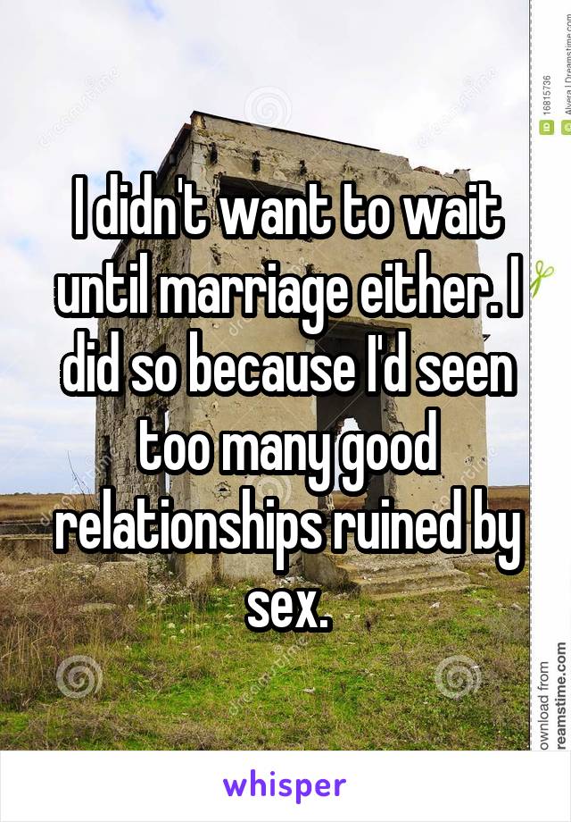 I didn't want to wait until marriage either. I did so because I'd seen too many good relationships ruined by sex.