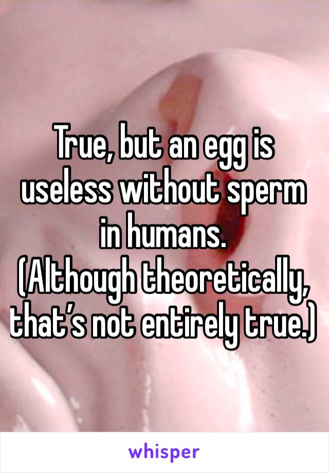 True, but an egg is useless without sperm in humans.
(Although theoretically, that’s not entirely true.)