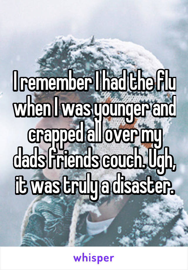 I remember I had the flu when I was younger and crapped all over my dads friends couch. Ugh, it was truly a disaster.