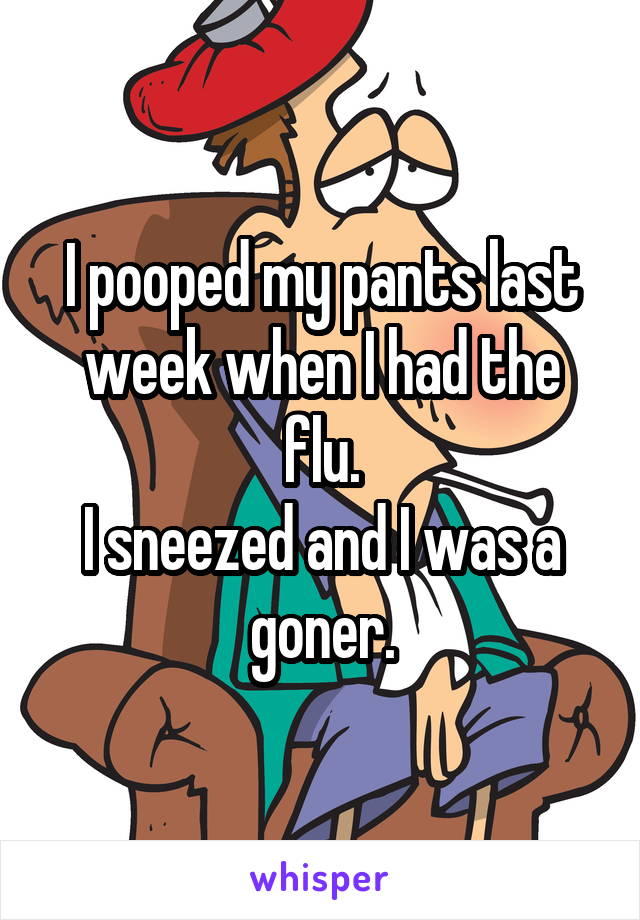 I pooped my pants last week when I had the flu.
I sneezed and I was a goner.