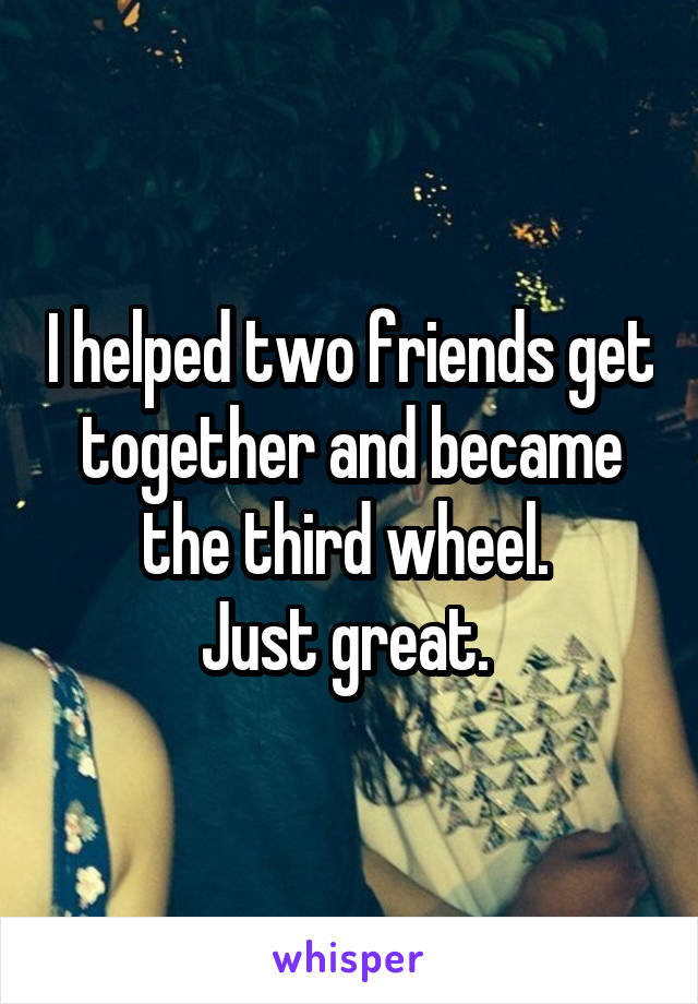 I helped two friends get together and became the third wheel. 
Just great. 