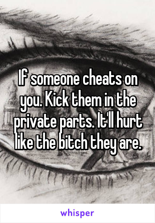 If someone cheats on you. Kick them in the private parts. It'll hurt like the bitch they are.