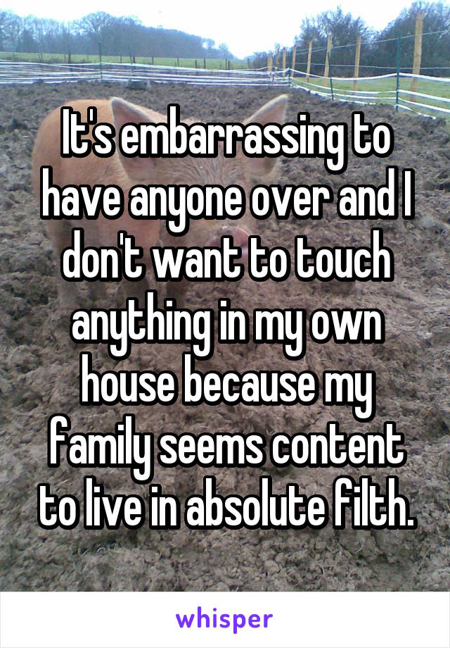 It's embarrassing to have anyone over and I don't want to touch anything in my own house because my family seems content to live in absolute filth.