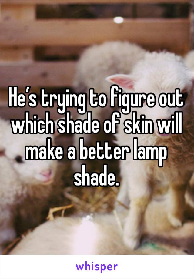 He’s trying to figure out which shade of skin will make a better lamp shade. 