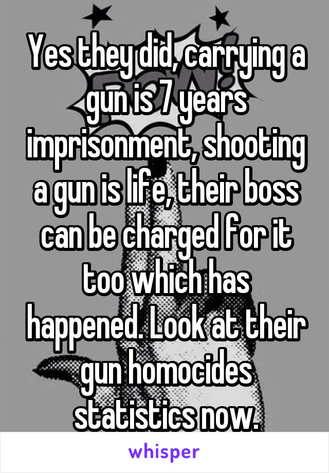 Yes they did, carrying a gun is 7 years imprisonment, shooting a gun is life, their boss can be charged for it too which has happened. Look at their gun homocides statistics now.