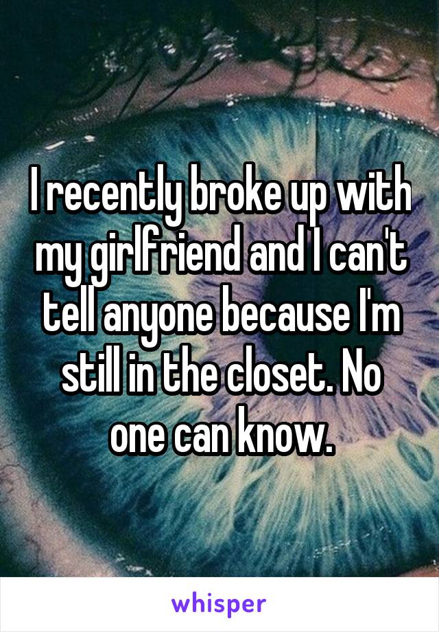 I recently broke up with my girlfriend and I can't tell anyone because I'm still in the closet. No one can know.