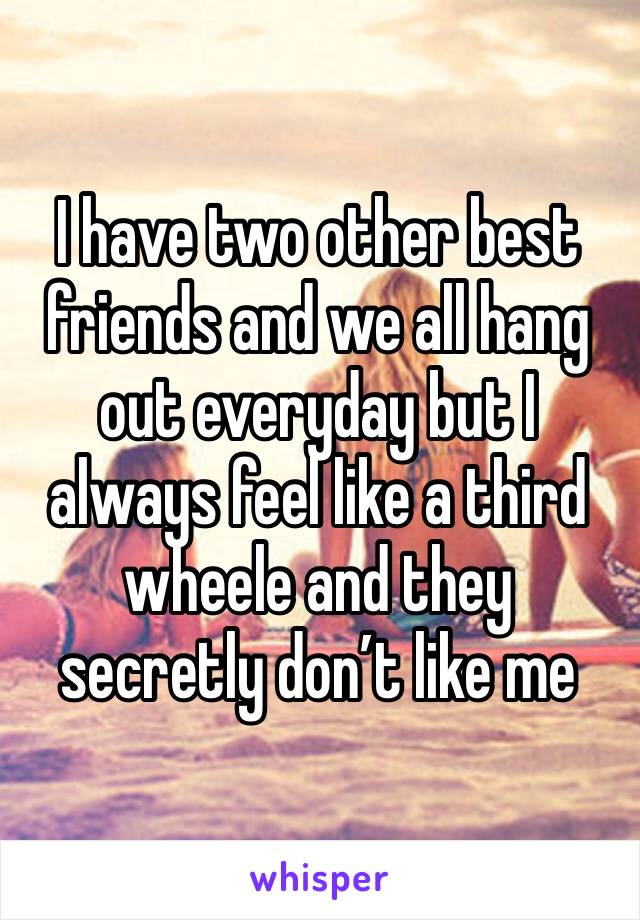 I have two other best friends and we all hang out everyday but I always feel like a third wheele and they secretly don’t like me 