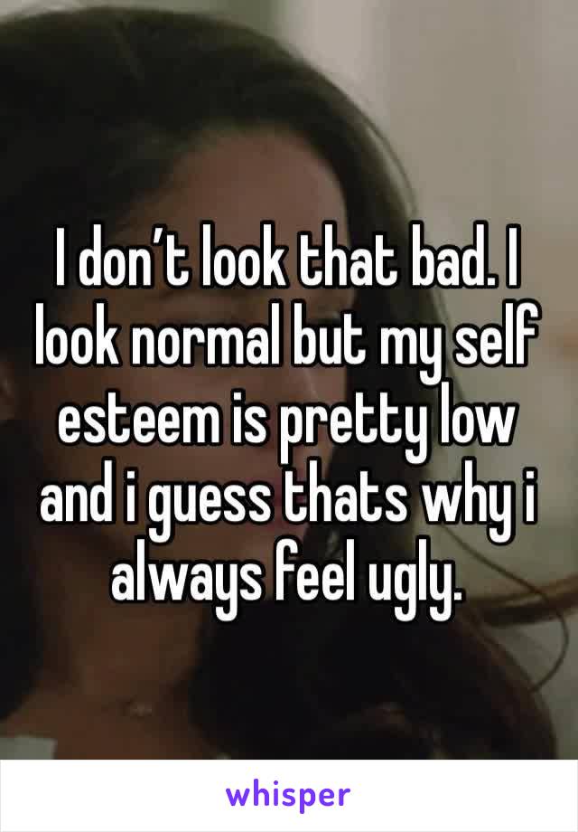 I don’t look that bad. I look normal but my self esteem is pretty low and i guess thats why i always feel ugly.