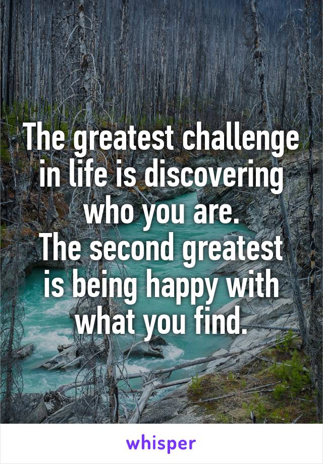 The greatest challenge in life is discovering who you are.
The second greatest is being happy with what you find.