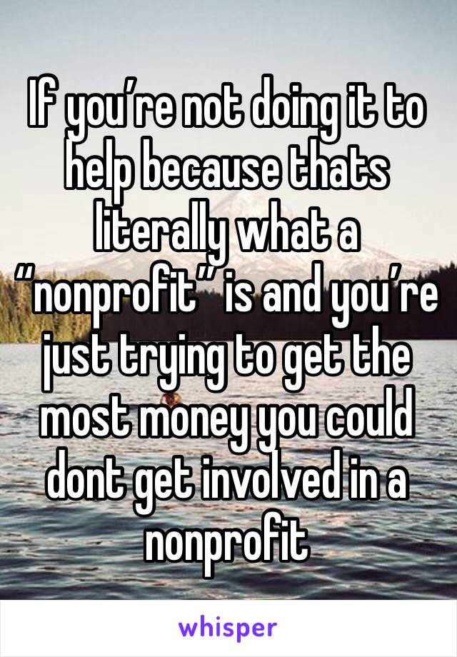 If you’re not doing it to help because thats literally what a “nonprofit” is and you’re just trying to get the most money you could dont get involved in a nonprofit 