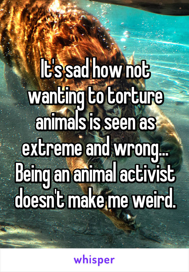 It's sad how not wanting to torture animals is seen as extreme and wrong... Being an animal activist doesn't make me weird.