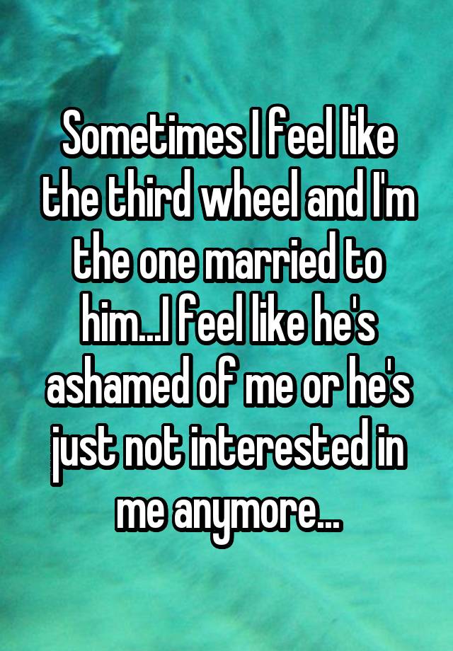 Sometimes I feel like the third wheel and I'm the one married to him...I feel like he's ashamed of me or he's just not interested in me anymore...