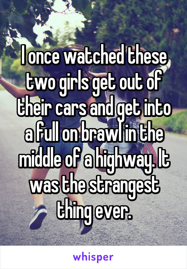 I once watched these two girls get out of their cars and get into a full on brawl in the middle of a highway. It was the strangest thing ever.