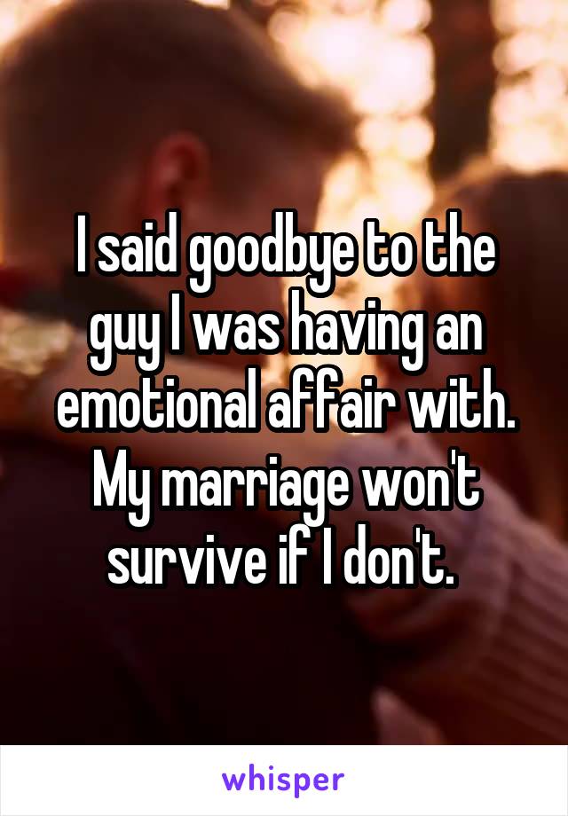 I said goodbye to the guy I was having an emotional affair with. My marriage won't survive if I don't. 