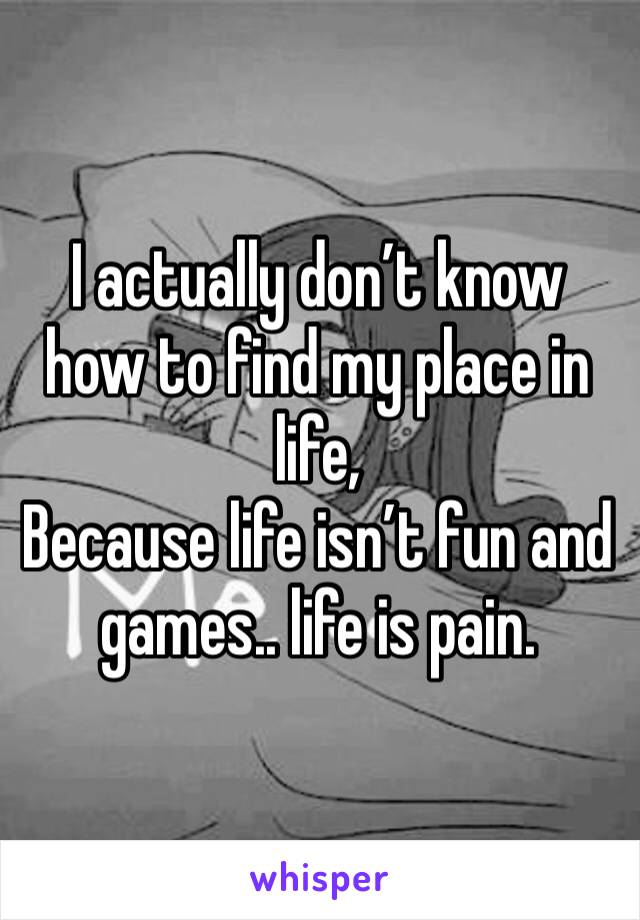 I actually don’t know how to find my place in life,
Because life isn’t fun and games.. life is pain.