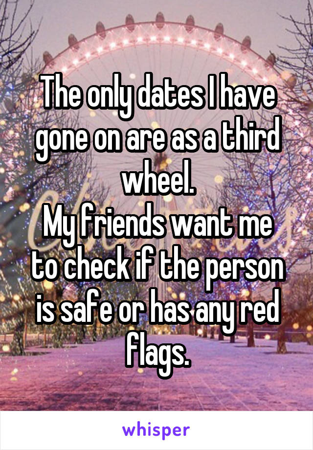 The only dates I have gone on are as a third wheel.
My friends want me to check if the person is safe or has any red flags.