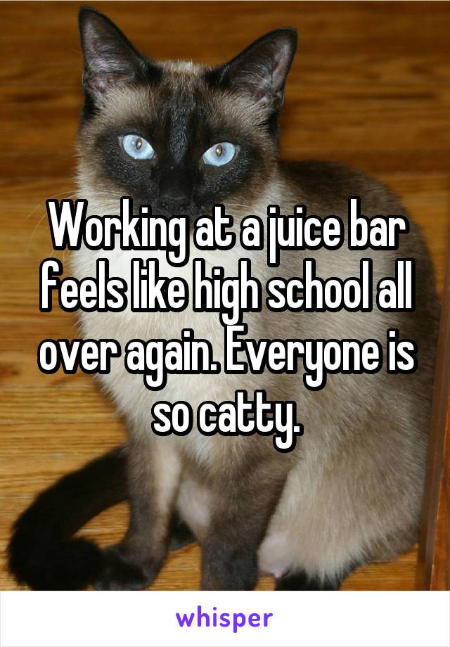 Working at a juice bar feels like high school all over again. Everyone is so catty.