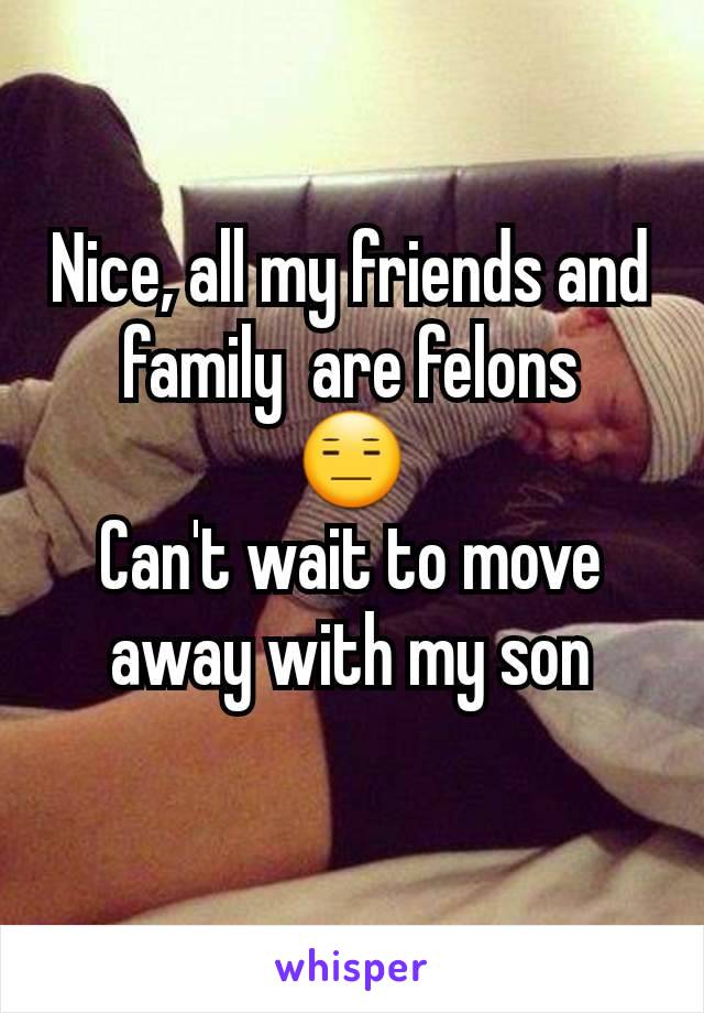 Nice, all my friends and family  are felons
😑
Can't wait to move away with my son
