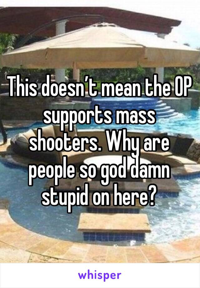 This doesn’t mean the OP supports mass shooters. Why are people so god damn stupid on here? 