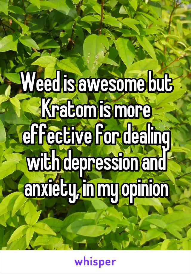 Weed is awesome but Kratom is more effective for dealing with depression and anxiety, in my opinion