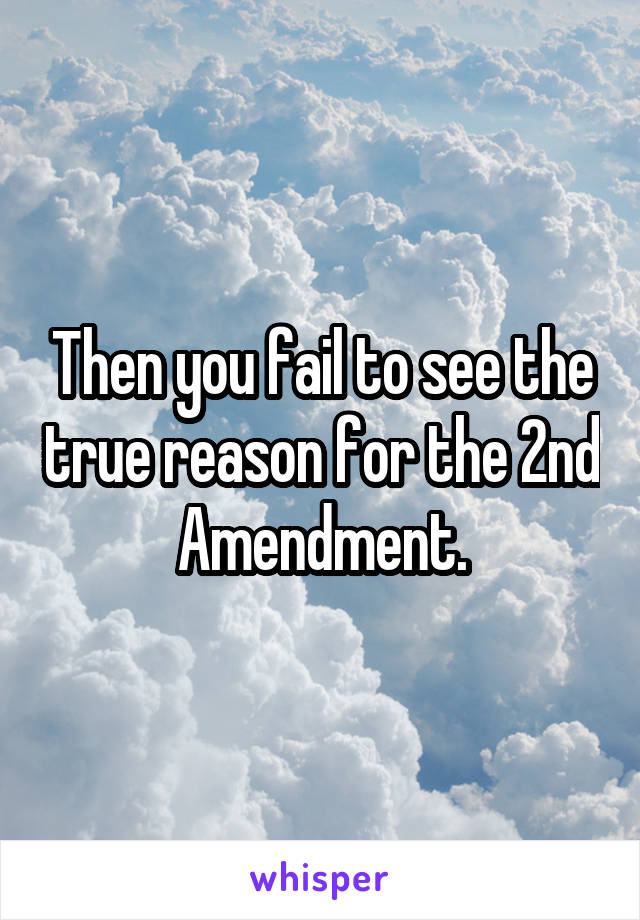 Then you fail to see the true reason for the 2nd Amendment.