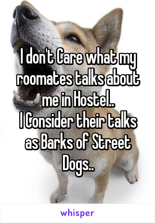 I don't Care what my roomates talks about me in Hostel..
I Consider their talks as Barks of Street Dogs..