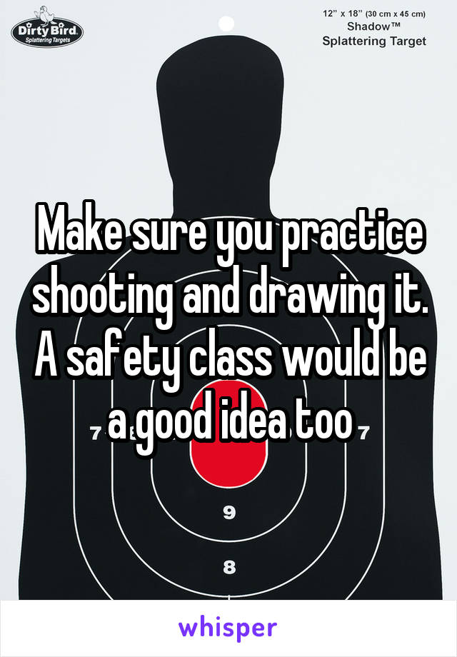 Make sure you practice shooting and drawing it. A safety class would be a good idea too