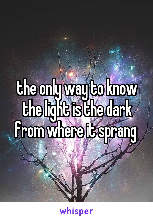 the only way to know the light is the dark from where it sprang 