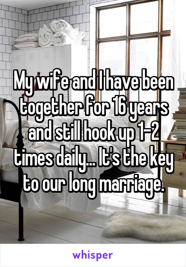 My wife and I have been together for 16 years and still hook up 1-2 times daily... It's the key to our long marriage.