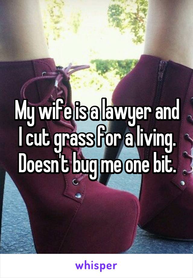 My wife is a lawyer and I cut grass for a living. Doesn't bug me one bit.
