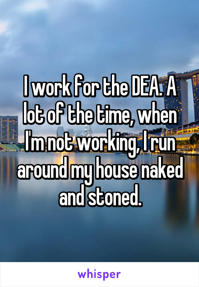 I work for the DEA. A lot of the time, when I'm not working, I run around my house naked and stoned.