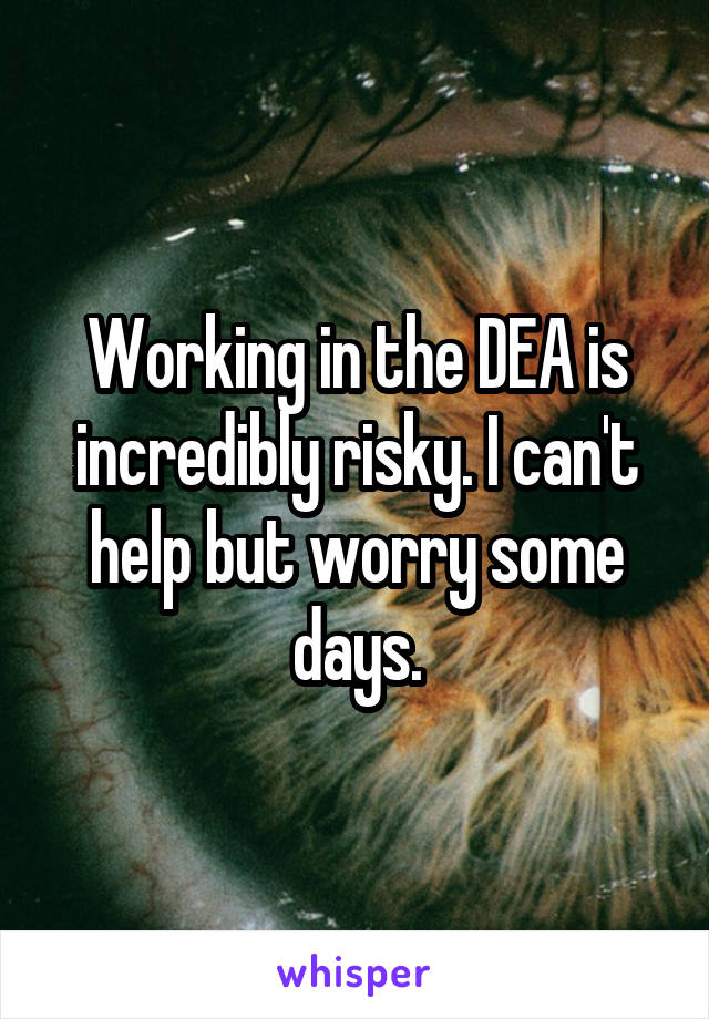 Working in the DEA is incredibly risky. I can't help but worry some days.