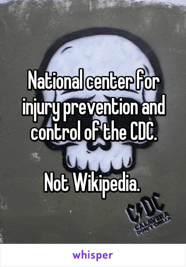 National center for injury prevention and control of the CDC.

Not Wikipedia. 