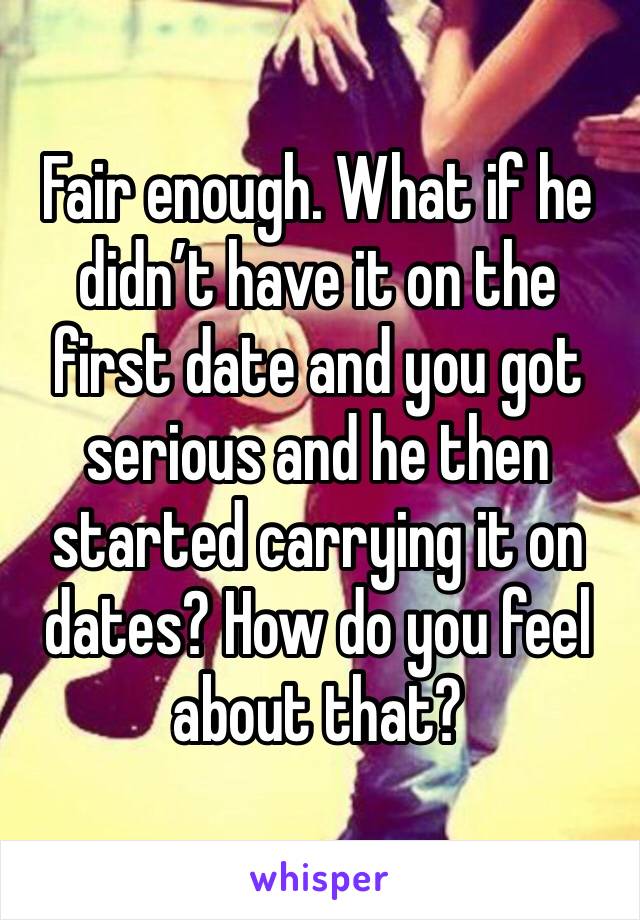 Fair enough. What if he didn’t have it on the first date and you got serious and he then started carrying it on dates? How do you feel about that? 