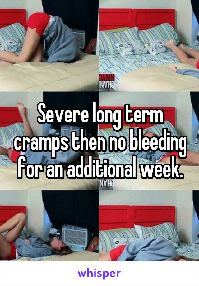 Severe long term cramps then no bleeding for an additional week.