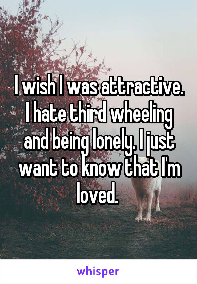 I wish I was attractive. I hate third wheeling and being lonely. I just want to know that I'm loved. 