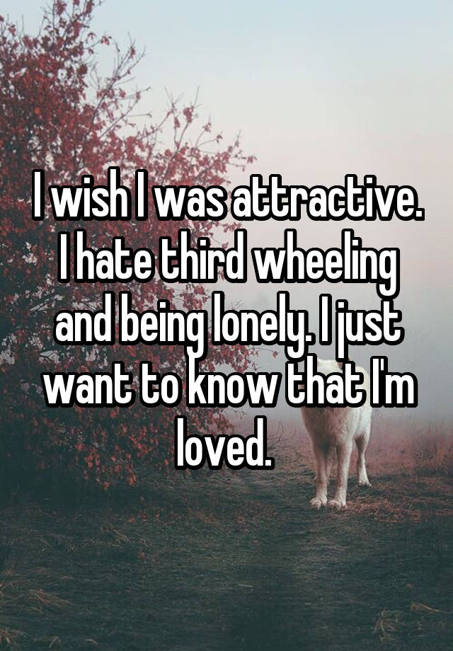 I wish I was attractive. I hate third wheeling and being lonely. I just want to know that I'm loved. 