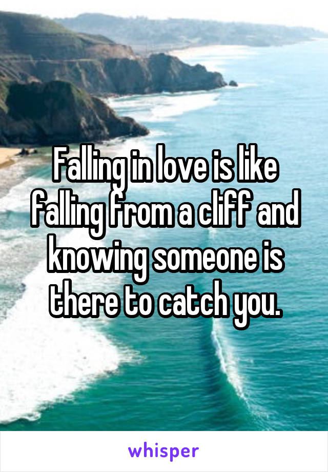 Falling in love is like falling from a cliff and knowing someone is there to catch you.