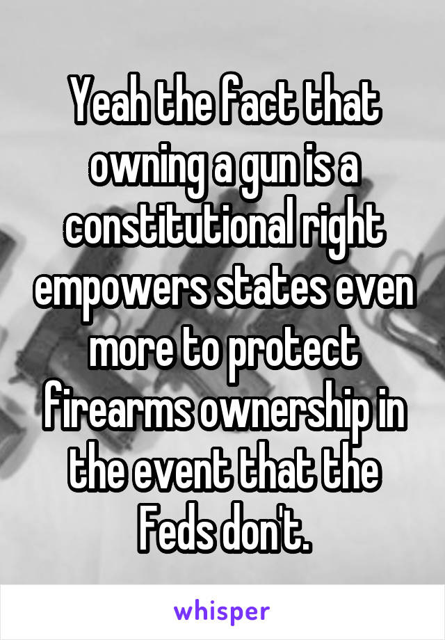 Yeah the fact that owning a gun is a constitutional right empowers states even more to protect firearms ownership in the event that the Feds don't.