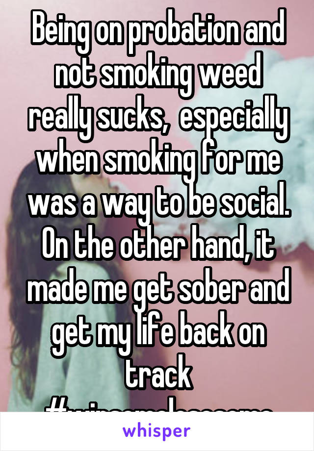 Being on probation and not smoking weed really sucks,  especially when smoking for me was a way to be social. On the other hand, it made me get sober and get my life back on track #winsomelosesome