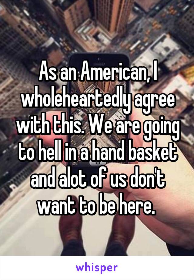 As an American, I wholeheartedly agree with this. We are going to hell in a hand basket and alot of us don't want to be here. 