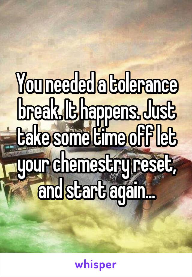 You needed a tolerance break. It happens. Just take some time off let your chemestry reset, and start again...