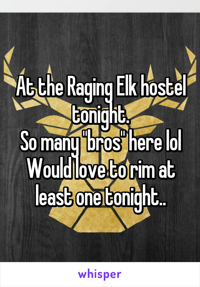 At the Raging Elk hostel tonight.
So many "bros" here lol
Would love to rim at least one tonight..