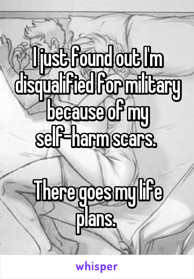 I just found out I'm disqualified for military because of my self-harm scars. 

There goes my life plans. 